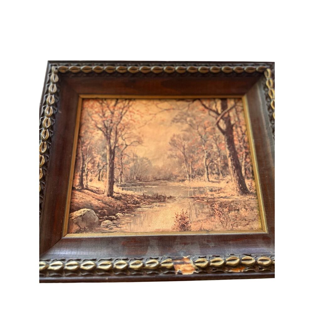 Vintage 1950s Robert Wood October Morn Lithograph Framed 8”x10”